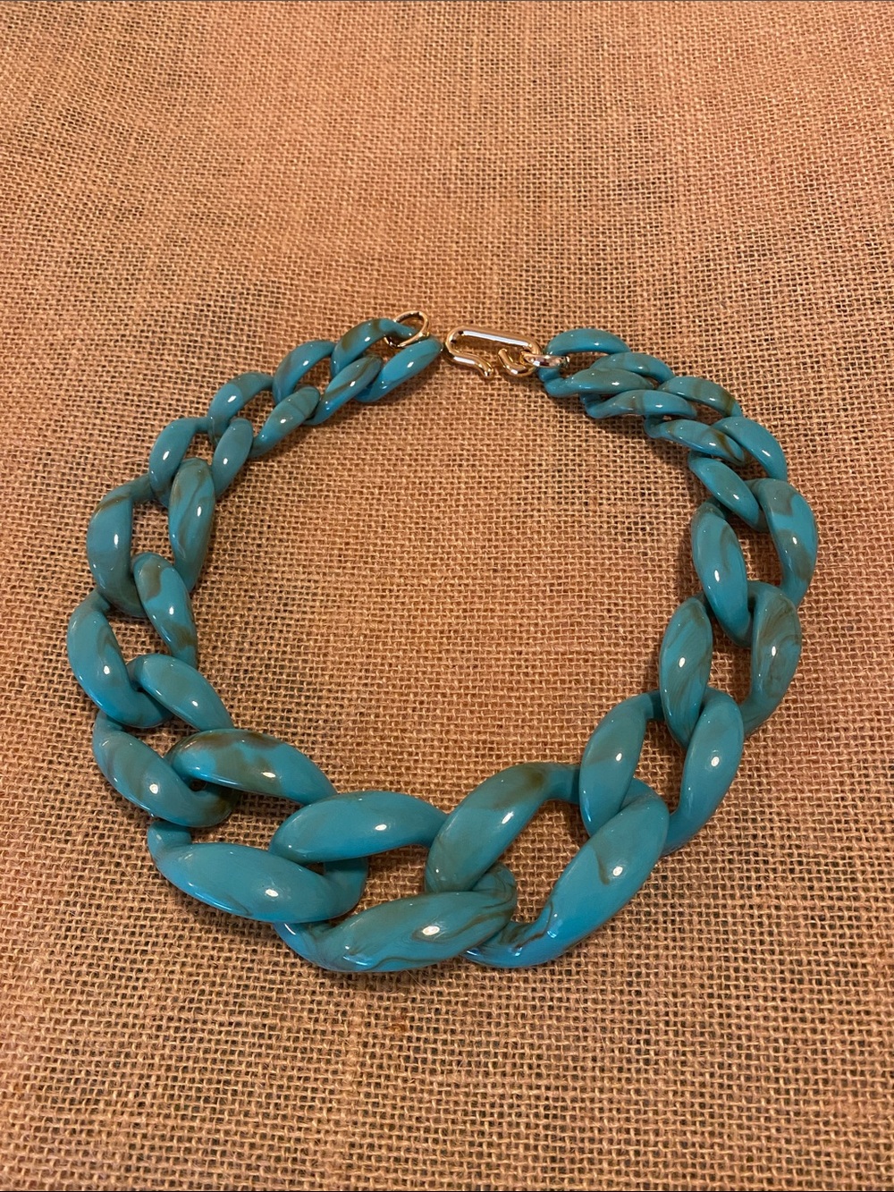 Bold Chunky Blue Green Chain Necklace Acrylic – Statement Piec